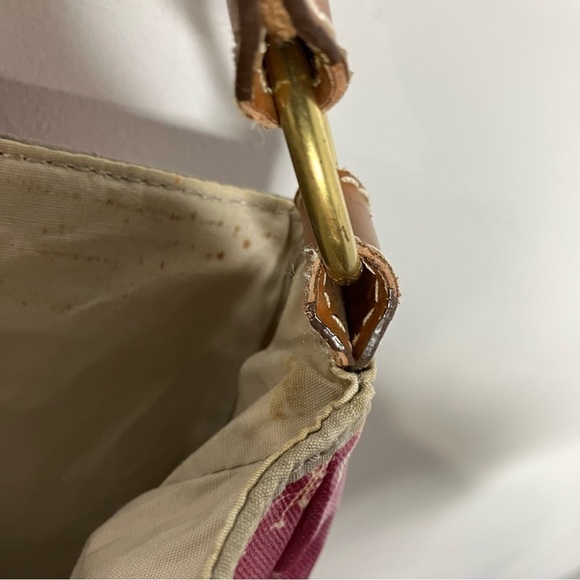 Fossil coated canvas messenger bag pink bicycle print leather trim - Picture 15 of 16